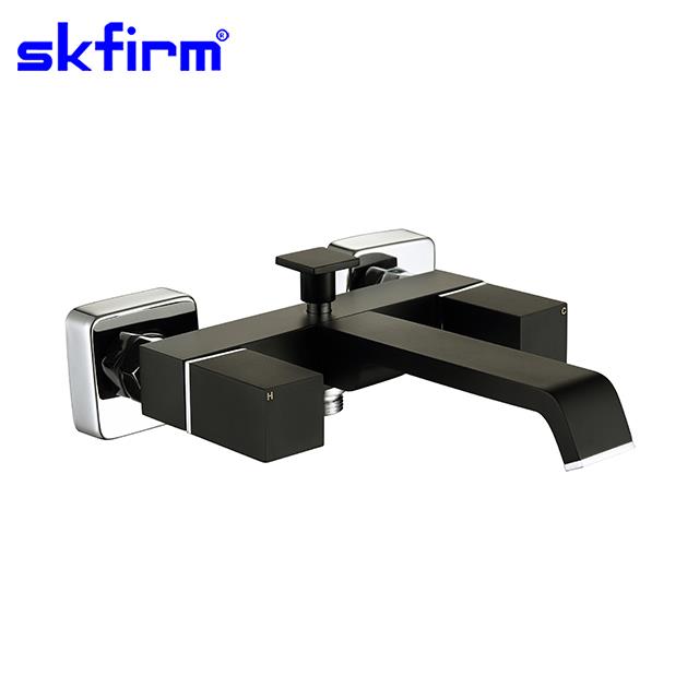 Black Square Bathtub Brass Basin Mixer Faucet